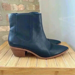 Sole Society Black Leather Cowboy Booties - Size 11M / 43 - Lolanna Pointed Toe